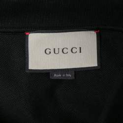 Pre Owned Gucci Black Cotton Pique Logo Patch Polo T-Shirt M
