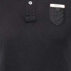 Pre Owned Gucci Black Cotton Pique Logo Patch Polo T-Shirt M