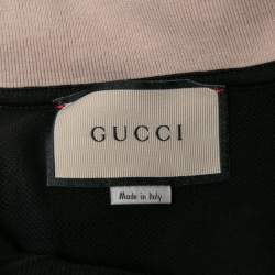 Gucci Black Cotton Pique Logo Stripe Detailed Polo T-Shirt M