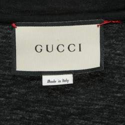Pre Owned Gucci Black Flower Embroidered Print Distressed Cotton Crew neck Half Sleeve T-Shirt M