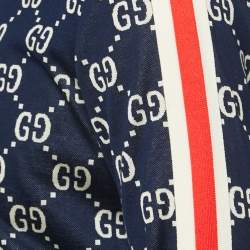 Pre Owned Gucci Navy Blue  GG Patterned Cotton Knit Zip Front Jacket M
