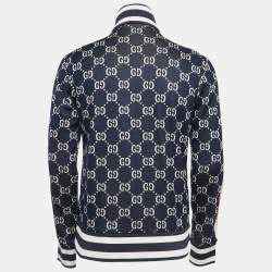 Pre Owned Gucci Navy Blue  GG Patterned Cotton Knit Zip Front Jacket M