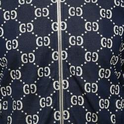 Pre Owned Gucci Navy Blue  GG Patterned Cotton Knit Zip Front Jacket M