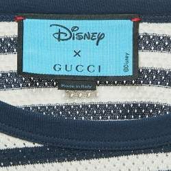 Gucci X Disney Navy Blue Striped Cotton Embroidered Patch Half Sleeve T-Shirt L