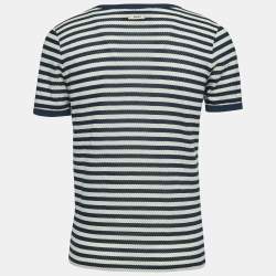 Gucci X Disney Navy Blue Striped Cotton Embroidered Patch Half Sleeve T-Shirt L