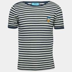 Gucci X Disney Navy Blue Striped Cotton Embroidered Patch Half Sleeve T-Shirt L