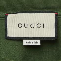 Gucci Green Logo Print Cotton Crew Neck Half Sleeve T-Shirt S