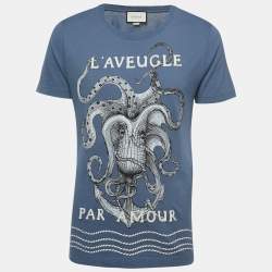 Gucci Blue Octopus Printed Cotton T-Shirt XS