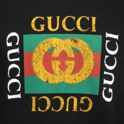 Pre Owned Gucci Black Cotton Logo Print Sweatshirt S