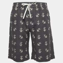 Gucci Dark Grey Anchor Print Linen Blend Drawstring Shorts M