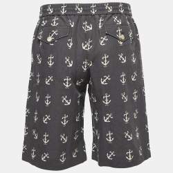 Gucci Dark Grey Anchor Print Linen Blend Drawstring Shorts M