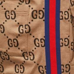 Pre Owned Gucci Beige GG Patterned Cotton Web Detailed Jog Pants M