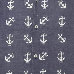 Pre Owned Gucci Black Anchor Print Linen Blend Oversized Bowling Shirt M