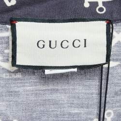 Pre Owned Gucci Black Anchor Print Linen Blend Oversized Bowling Shirt M
