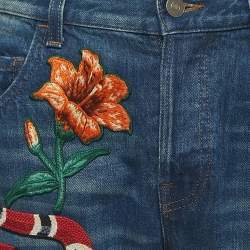 Gucci Blue Washed Denim Embroidered Patch Jeans XL Waist 33"