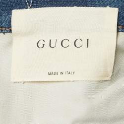 Gucci Blue Washed Denim Embroidered Patch Jeans XL Waist 33"
