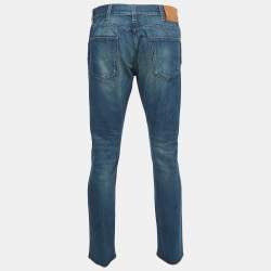 Gucci Blue Washed Denim Embroidered Patch Jeans XL Waist 33"