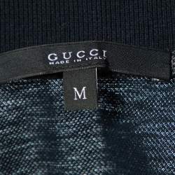 Gucci Navy Blue Patterned Cotton Pique Knit Polo T-Shirt M