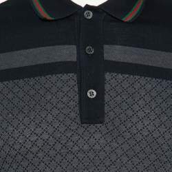 Gucci Navy Blue Patterned Cotton Pique Knit Polo T-Shirt M