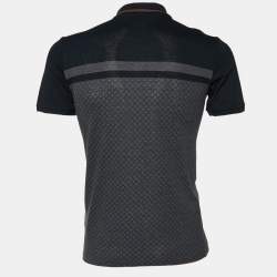 Gucci Navy Blue Patterned Cotton Pique Knit Polo T-Shirt M