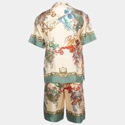 Gucci Multicolor Warrior Print Silk Shorts Shirt Set M