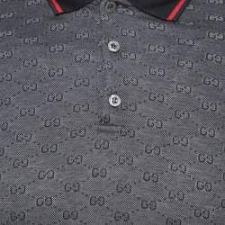 Pre Owned Gucci Black/Grey GG Cotton Pique Polo T-Shirt XS