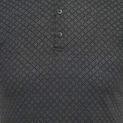 Pre Owned Gucci Black Patterned Cotton Web Stripe Detailed Polo T-Shirt XS