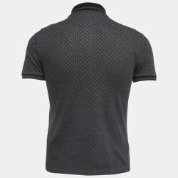 Pre Owned Gucci Black Patterned Cotton Web Stripe Detailed Polo T-Shirt XS