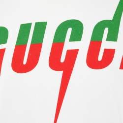 Pre Owned Gucci Off-White Blade Logo Printed Cotton Knit T-Shirt M