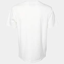 Pre Owned Gucci Off-White Blade Logo Printed Cotton Knit T-Shirt M