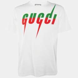 Pre Owned Gucci Off-White Blade Logo Printed Cotton Knit T-Shirt M