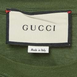 Pre Owned Gucci Green Manifesto Mask Print Cotton Crew Neck T-Shirt XS