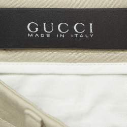 Pre Owned Gucci Beige Cotton Web Detail Slim Fit Trousers M