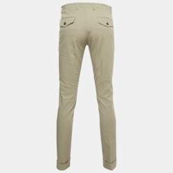 Pre Owned Gucci Beige Cotton Web Detail Slim Fit Trousers M