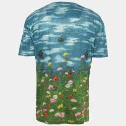 Gucci Multicolor Snake Garden Printed Linen Knit T-Shirt M