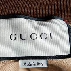 Pre Owned Gucci Brown GG Jacquard Wool Knit Bomber Jacket S