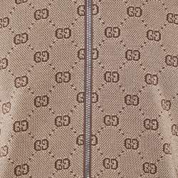 Pre Owned Gucci Brown GG Jacquard Wool Knit Bomber Jacket S