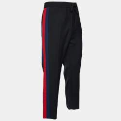 Gucci Black Wool & Mohair Web Striped Drawstring Pants XL