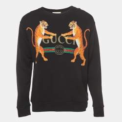 Gucci Black Logo Tiger Printed Cotton Knit Sweatshirt S