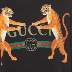 Gucci Black Logo Tiger Printed Cotton Knit Sweatshirt S