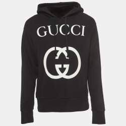 Gucci Black Logo Printed Cotton Knit Hooded Sweatshirt XS