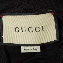 Gucci Black Logo Printed Cotton Knit Hooded Sweatshirt XS