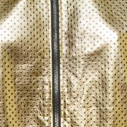 Gucci Gold Metallic Stars Print Crinkle Leather Bomber Jacket XS