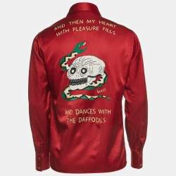 Gucci Red Embroidered Satin Oversized Shirt S