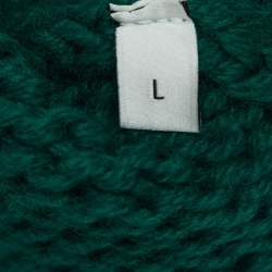 Pre Owned Gucci Green Wool Cable Knit V-Neck Sweater L