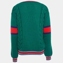 Pre Owned Gucci Green Wool Cable Knit V-Neck Sweater L