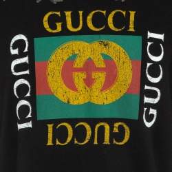 Gucci Black Logo Print Embroidered Cotton Knit Sweatshirt M