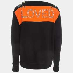 Gucci Black Logo Print Embroidered Cotton Knit Sweatshirt M
