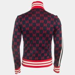 Gucci Navy Blue GG Jacquard Cotton Knit Zip Front Jacket XS