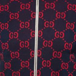 Gucci Navy Blue GG Jacquard Cotton Knit Zip Front Jacket XS